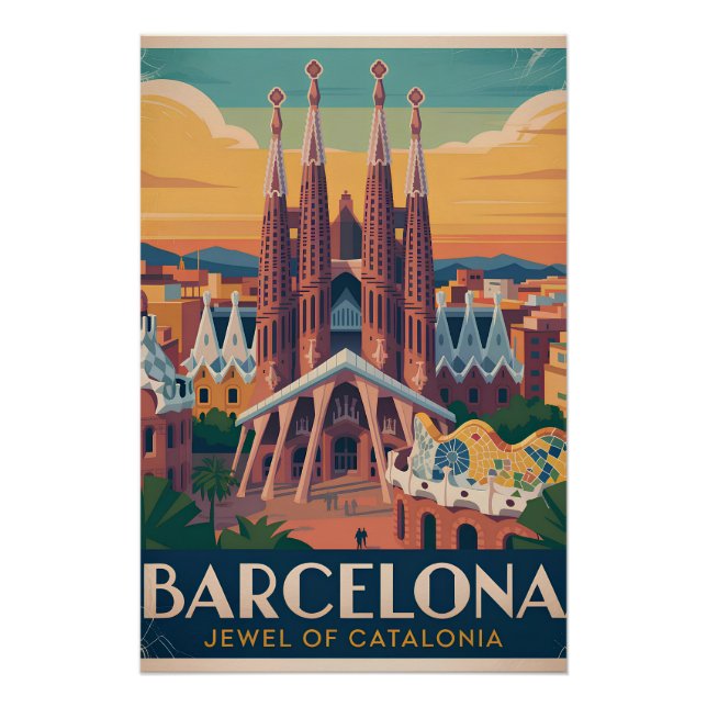Barcelona Spain vintage Poster (Front)