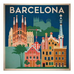 Barcelona Spain vintage Poster