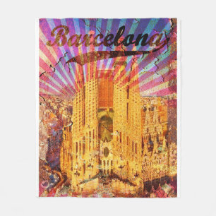 Barcelona, Spain, Vintage poster Fleece Blanket