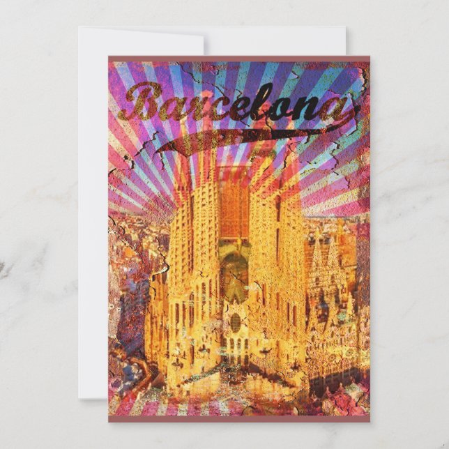 Barcelona, Spain, Vintage poster Invitation (Front)