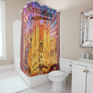 Barcelona, Spain, Vintage poster Shower Curtain