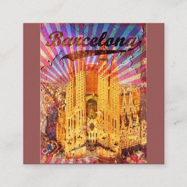 Barcelona, Spain, Vintage poster Square Business Card (Front)