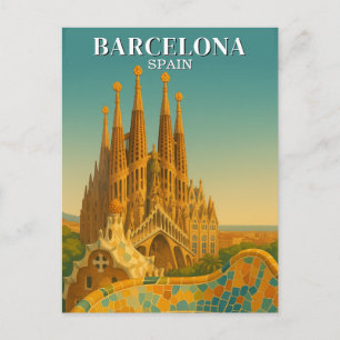 Barcelona Spain Vintage Travel Abstract Postcard