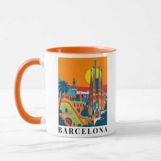 Barcelona Spain Vintage Travel Illustration Mug (Left)