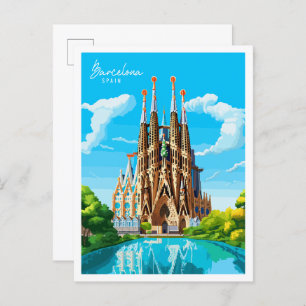 Barcelona Spain vintage travel illustration Postcard
