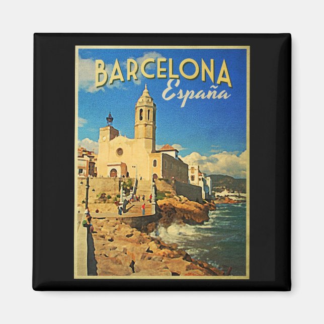 Barcelona Spain Vintage Travel Magnet (Front)
