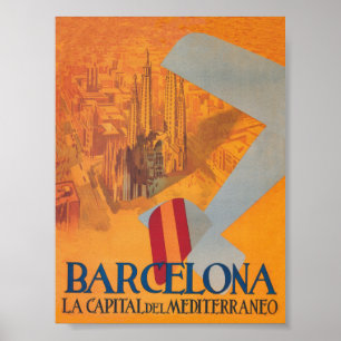 Barcelona Spain Vintage Travel Poster