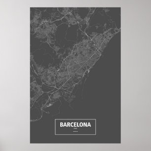 Barcelona, Spain (white on black) Poster
