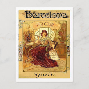 Barcelona, Spain, woman writing a letter, vintage Postcard