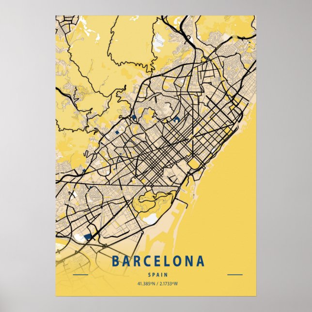 Barcelona - Spain Yellow City Map Poster (Front)