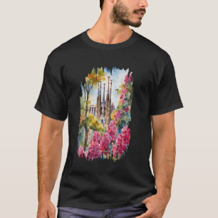 Barcelona Spring Painting Watercolor Art Vintage T T-Shirt