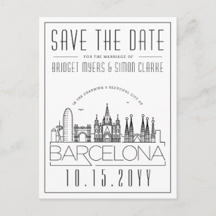 Barcelona   Stylised Skyline Save the Date Postcard