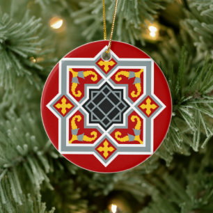Barcelona tile red octagonal pattern ceramic tree decoration