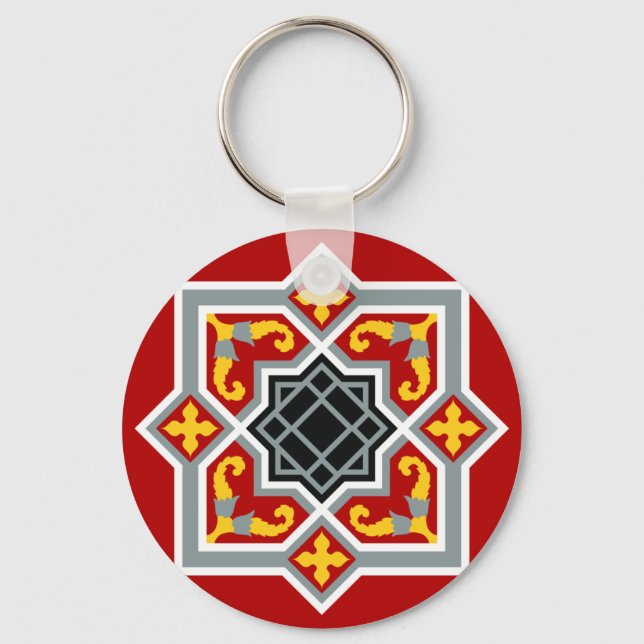 Barcelona tile red octagonal pattern key ring (Front)