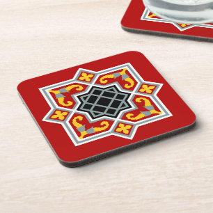 Barcelona tile red octagonal pattern on red coaster