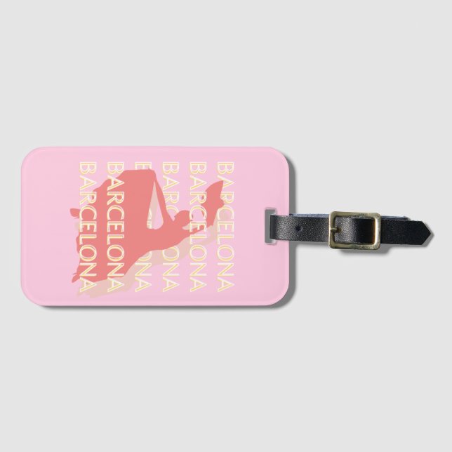 Barcelona Travel Art, Pink, Pastel Luggage Tag (Front Horizontal)