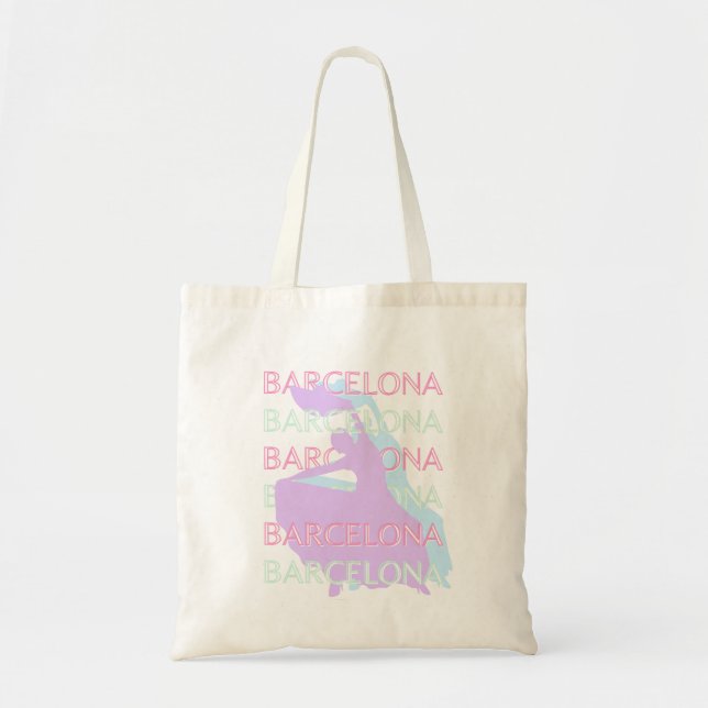 Barcelona Travel Art, Spain Art, Pastel, Green Tote Bag (Front)