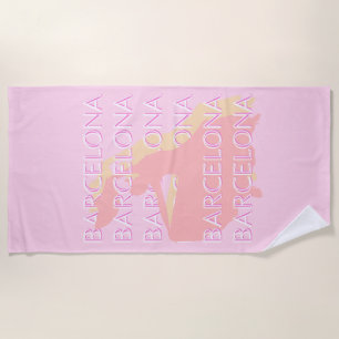 Barcelona Travel Art, Spain Art, Pink, Pastel Beach Towel