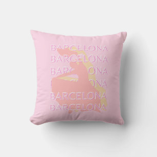 Barcelona Travel Art, Spain Art, Pink, Pastel Cushion