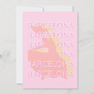 Barcelona Travel Art, Spain Art, Pink, Pastel Holiday Card