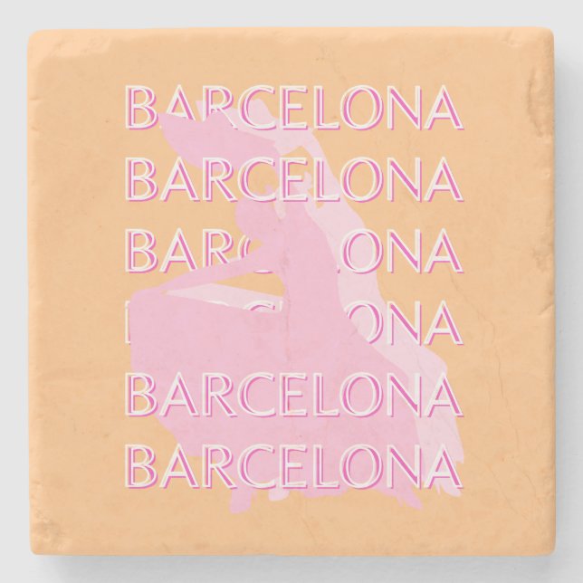 Barcelona Travel Art, Spain, Orange, Pink Stone Coaster (Front)