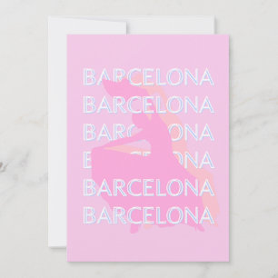 Barcelona Travel Art, Spain, Pastel, Pink Holiday Card
