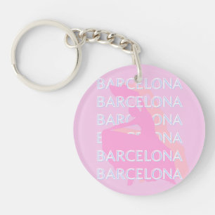 Barcelona Travel Art, Spain, Pastel, Pink Key Ring