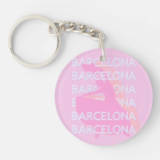 Barcelona Travel Art, Spain, Pastel, Pink Key Ring (Front)