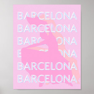 Barcelona Travel Art, Spain, Pastel, Pink Poster