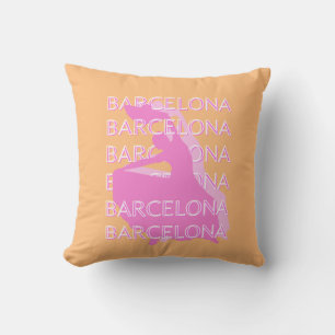 Barcelona Travel Art, Spain Travel Art, Orange Cushion