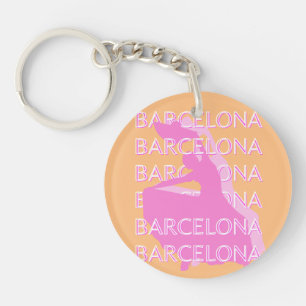 Barcelona Travel Art, Spain Travel Art, Orange Key Ring