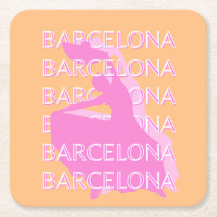 Barcelona Travel Art, Spain Travel Art, Orange Square Paper Coaster