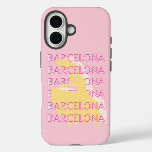 Barcelona Travel Art, Spain, Travel Art, Pink iPhone 16 Case