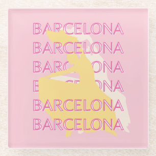 Barcelona Travel Art, Spain, Travel Art, Pink Glass Coaster
