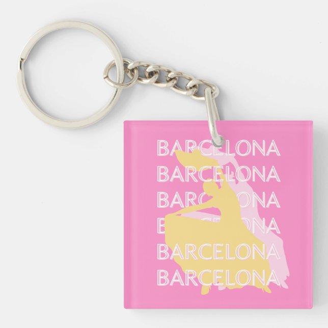 Barcelona Travel Art, Spain, Travel Art, Pink Key Ring (Front)