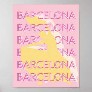 Barcelona Travel Art, Spain, Travel Art, Pink Poster