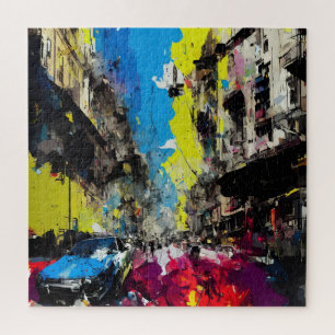 Barcelona Urban Gritty Grunge Busy Street Scene Jigsaw Puzzle