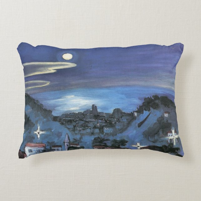 Barcelona View of City at Night by Walter Gramatte Decorative Cushion (Front)