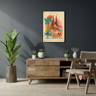 Barcelona Vintage Gaudí Inspired Retro Modern Poster