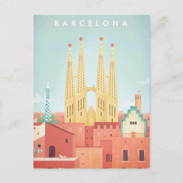 Barcelona Vintage Travel Poster - Art Postcard (Front)
