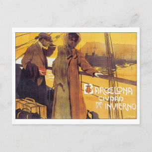 Barcelona Vintage Travel Poster Postcard