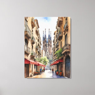 Barcelona watercolor art canvas print
