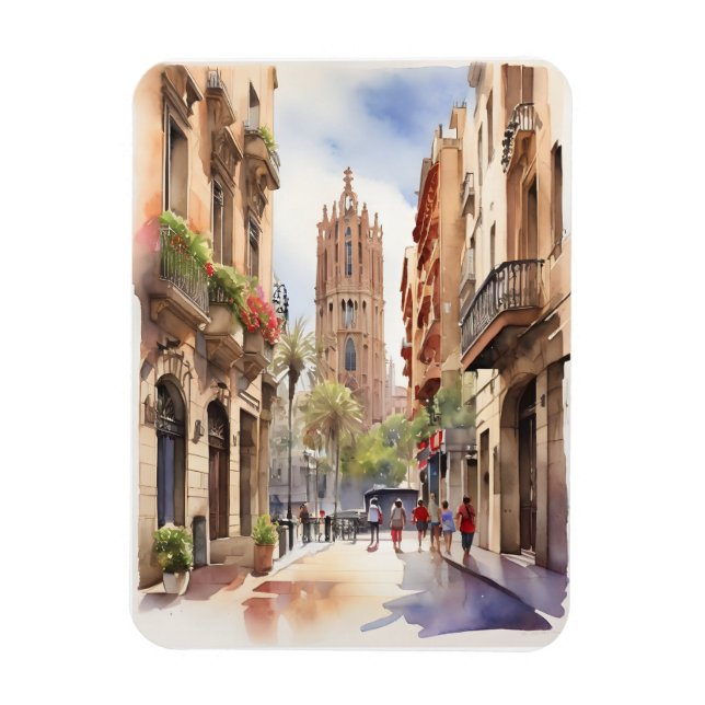 Barcelona watercolor art magnet (Vertical)