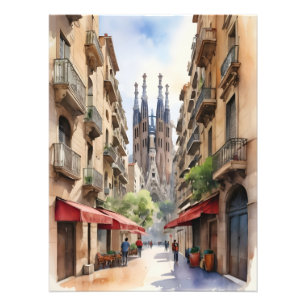Barcelona watercolor art photo print