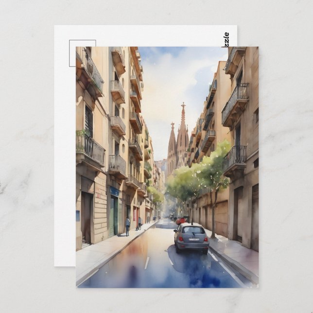 Barcelona watercolor art postcard (Front/Back)