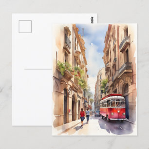 Barcelona watercolor art postcard