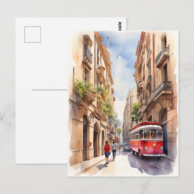 Barcelona watercolor art postcard (Front/Back)