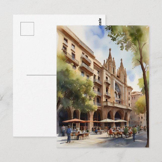 Barcelona watercolor art postcard (Front/Back)