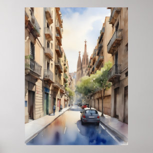 Barcelona watercolor art poster