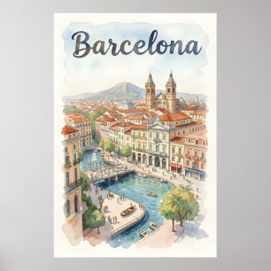 Barcelona watercolor art poster